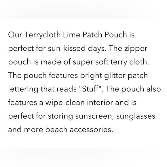 BNWT MUD PIE TERRYCLOTH LIME PATCH POUCH “STUFF” COSMETIC OR TRAVEL BAG - Picture 2 of 7
